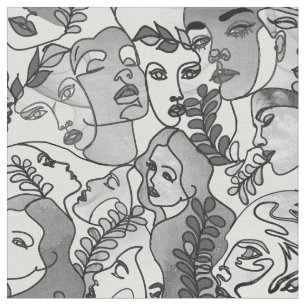 Monochrome Graustufen-Gesichter wiederholen Stoff