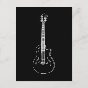 Monochrome Halb-Akustikgitarre Linienzeichnung Postkarte