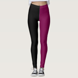 Monochrome Half Black Half Magenta Halloween Leggings