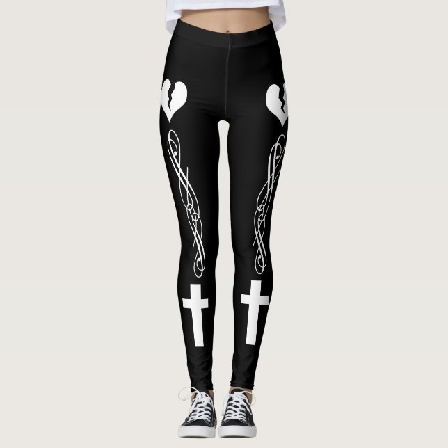 Monochrome Herzkreuze Leggings (Vorderseite)