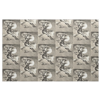 Monochrome Hexe Vollmond Fledermaus Besen Stoff