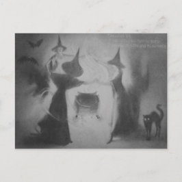 Monochrome Hexenkatze Bat Night Cauldron Black Cat Postkarte