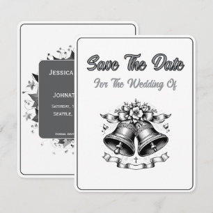 Monochrome Hochzeitsglocken Save the Date