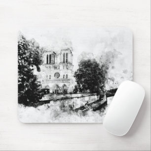 Monochrome Illustration der Kathedrale Notre-Dame Mousepad