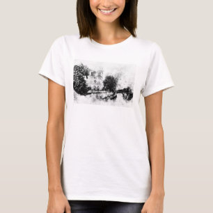 Monochrome Illustration der Kathedrale Notre-Dame T-Shirt