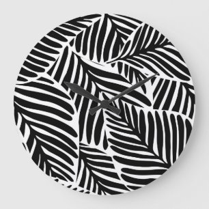 Monochrome Jungle Geometrie nahtloses Muster Große Wanduhr