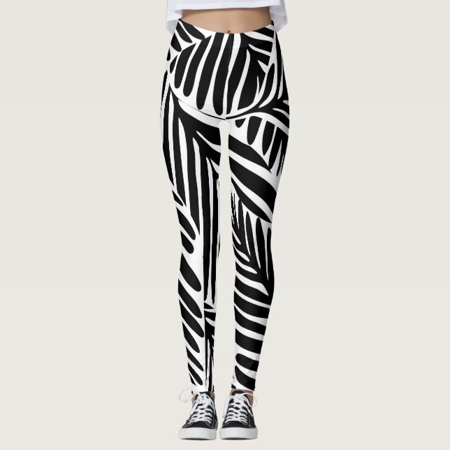 Monochrome Jungle Geometrie nahtloses Muster Leggings (Vorderseite)