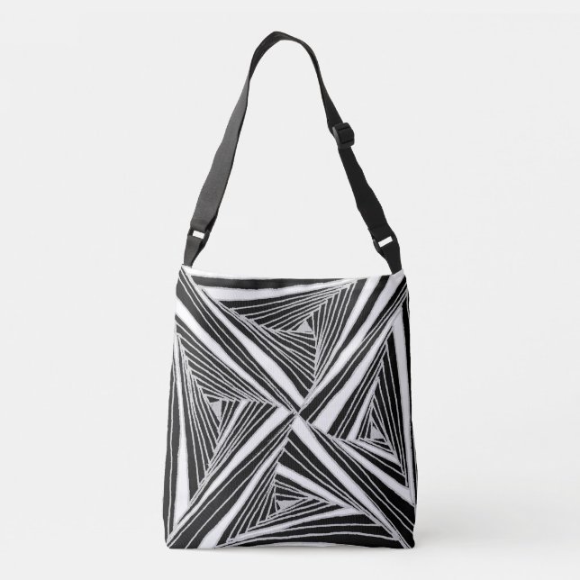 Monochrome Kaleido-Tote-Tasche Tragetaschen Mit Langen Trägern (Rückseite)