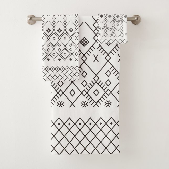 Monochrome Kilim: marokkanische Tribal Texture Art Badhandtuch Set (Insitu)