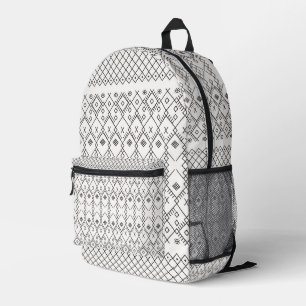 Monochrome Kilim: marokkanische Tribal Texture Art Bedruckter Rucksack