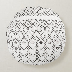 Monochrome Kilim: marokkanische Tribal Texture Art Rundes Kissen