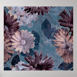 Monochrome Lila: Floral Watercolor Nahtlos Poster