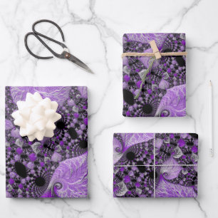 Monochrome lila Fraktal-Kunst Geschenkpapier Set
