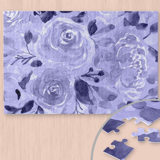 Monochrome Lila und Mauve-Aquarellblume Puzzle (Von Creator hochgeladen)