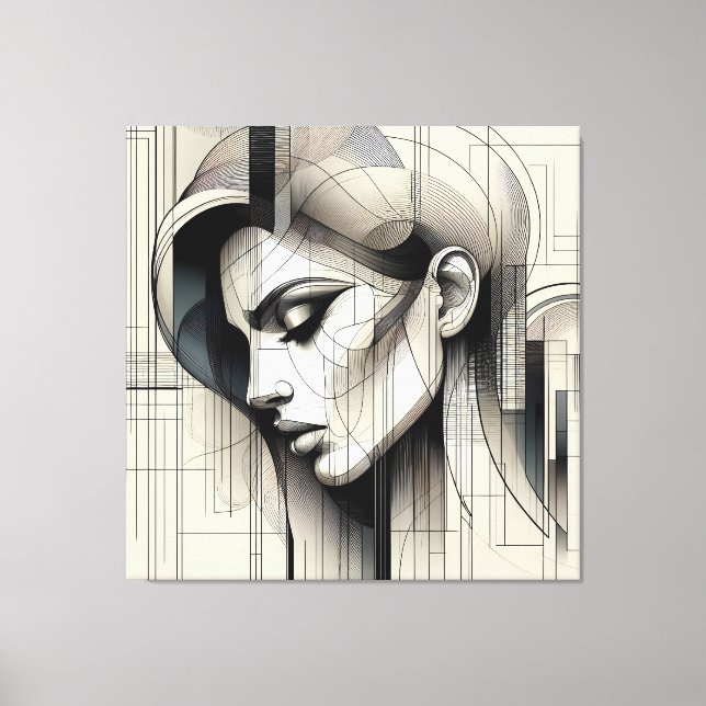 Monochrome Line Portrait Leinwanddruck (Vorderseite)