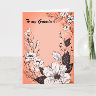 Monochrome Linienkunst-Kranz auf Korallen-Mutterta Feiertagskarte