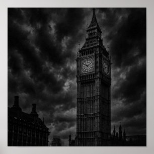 Monochrome London Skyline mit Big Ben und City Poster