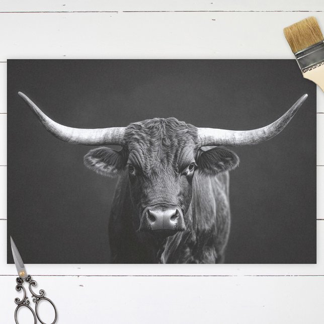 Monochrome Longhorn Steer Cattle Decoupage Seidenpapier (Von Creator hochgeladen)