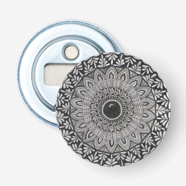 Monochrome Mandala Flaschenöffner (Vorderseite)