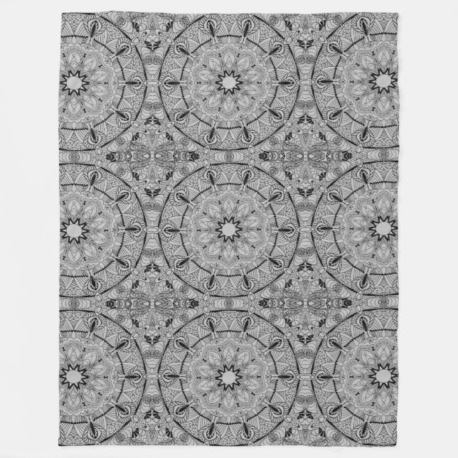 Monochrome Mandala Fleecedecke (Vorderseite)
