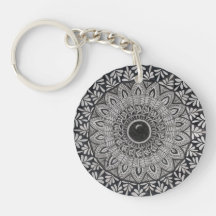 monochrome Mandala-Kunst auf Acryl-Schlüsselanhäng