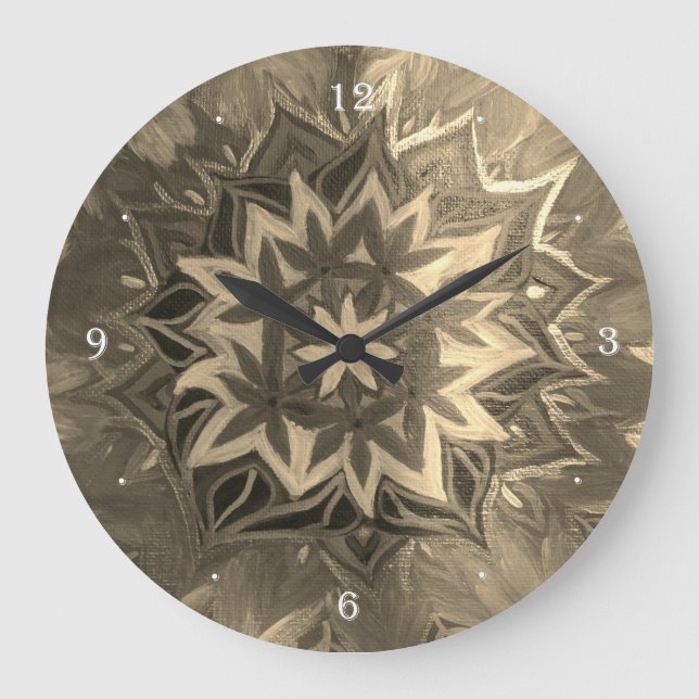 Monochrome Mandala-Runde (große Wall-Uhr) Große Wanduhr (Vorderseite)