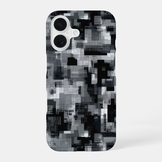 Monochrome Matrix-Mosaik iPhone 16 Hülle (Rückseite)
