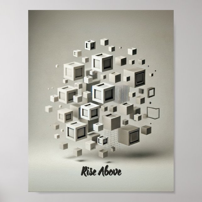 Monochrome Minimalismus: Floating-Quadrate Abstrak Poster (Vorne)