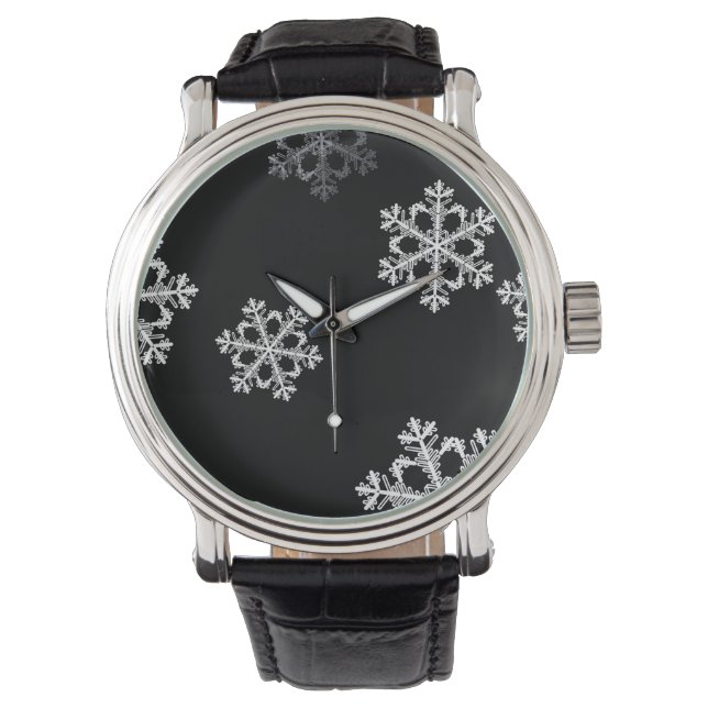 Monochrome Minimalistisch Snowflake Weihnachtsmust Armbanduhr (Vorderseite)