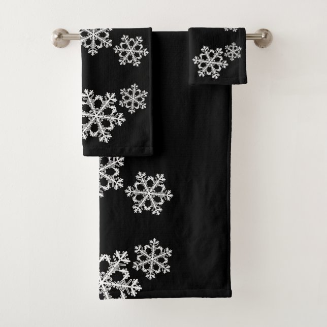Monochrome Minimalistisch Snowflake Weihnachtsmust Badhandtuch Set (Insitu)