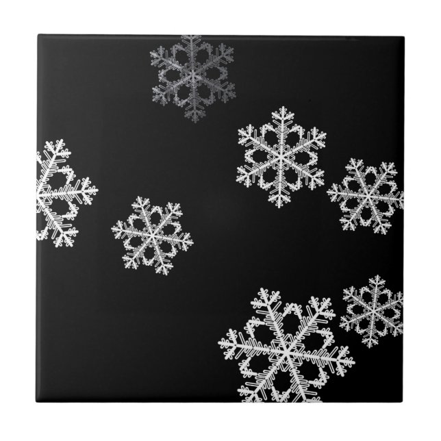 Monochrome Minimalistisch Snowflake Weihnachtsmust Fliese (Vorderseite)