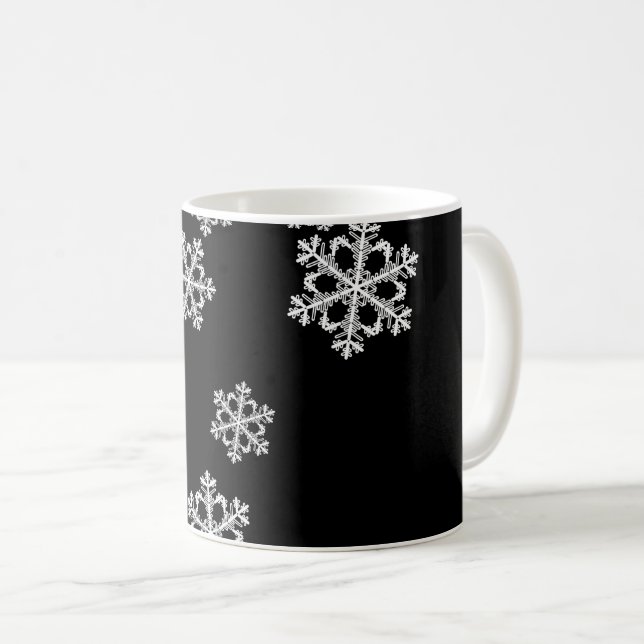 Monochrome Minimalistisch Snowflake Weihnachtsmust Kaffeetasse (VorderseiteRechts)