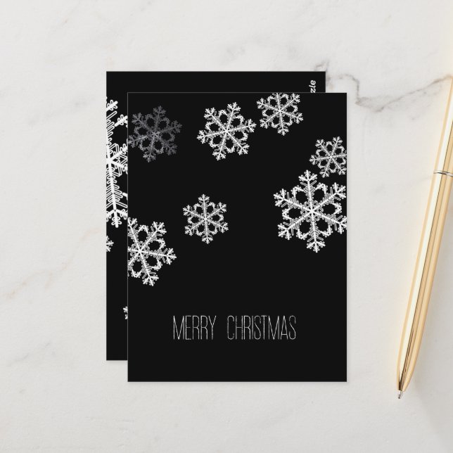 Monochrome Minimalistisch Snowflake Weihnachtsmust Postkarte (Vorderseite/Rückseite Beispiel)
