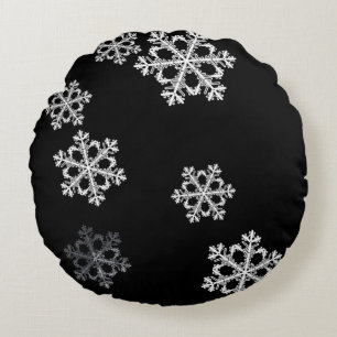 Monochrome Minimalistisch Snowflake Weihnachtsmust Rundes Kissen