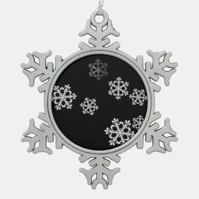 Monochrome Minimalistisch Snowflake Weihnachtsmust Schneeflocken Zinn-Ornament (Vorderseite)