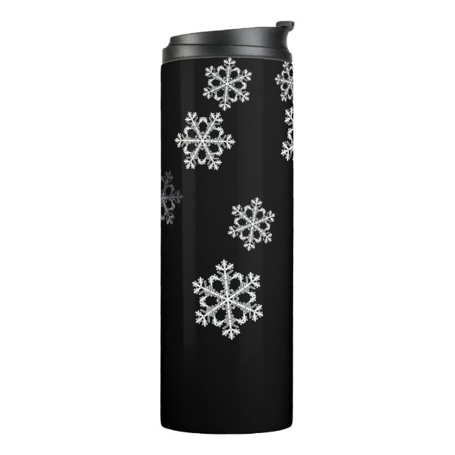 Monochrome Minimalistisch Snowflake Weihnachtsmust Thermosbecher (Nach links gedreht)