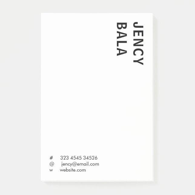 Monochrome Modern Minimal Black White Design Post-it Klebezettel (Vorderseite)