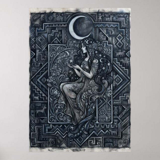 Monochrome-Mond-Frau-Plakat Poster (Vorne)