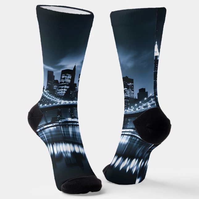 Monochrome New York Skyline Nightscape Socken (Gewinkelt)
