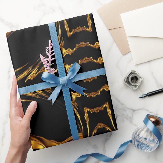 Monochrome Opulence: Liquid Gold Black Designer  Geschenkpapier (Schenken)