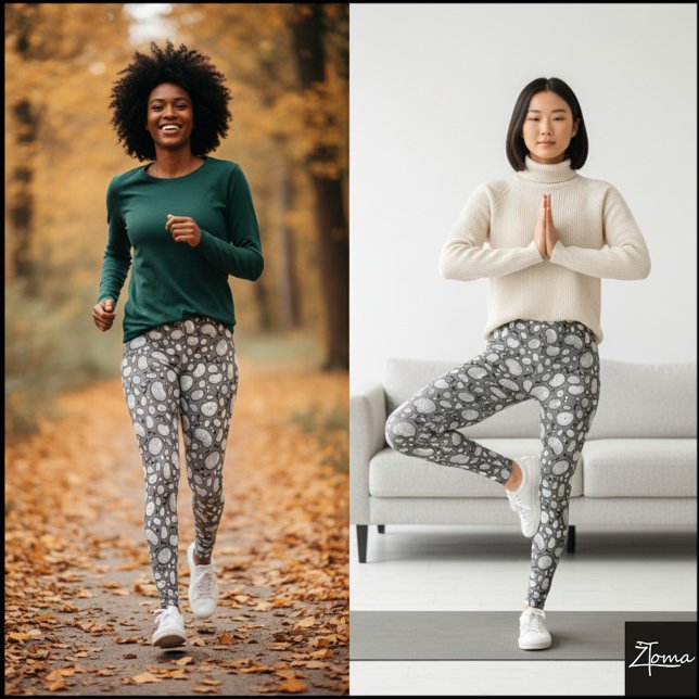 Monochrome Pebble Bean Organic Doodle Pattern Leggings (Von Creator hochgeladen)