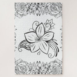 Monochrome Petal Grace – Minimalistischer Floralst Puzzle