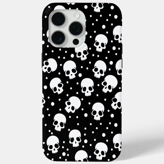 Monochrome Polka Dot Skull Case-Mate iPhone Hülle (Rückseite)