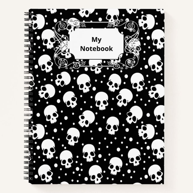 Monochrome Polka Dot Skull Notizbuch (Vorderseite)