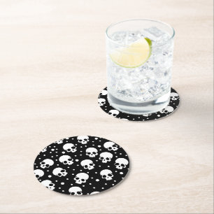 Monochrome Polka Dot Skull Runder Pappuntersetzer