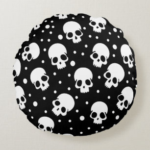 Monochrome Polka Dot Skull Rundes Kissen