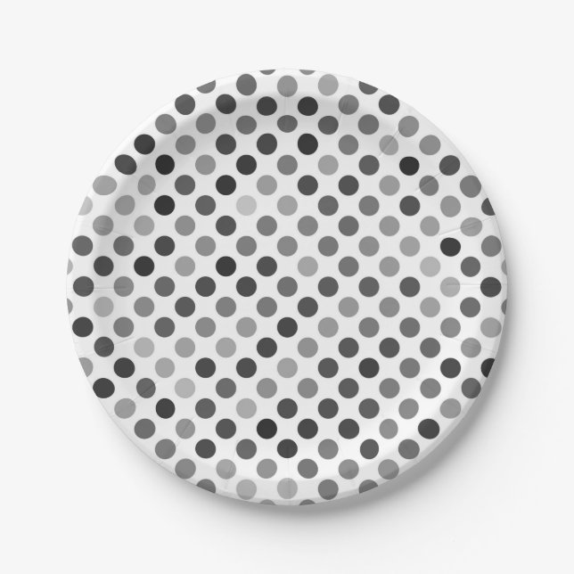 Monochrome Polka-Dottern-Muster (Schwarz-Weiß-Punk Pappteller (Vorderseite)