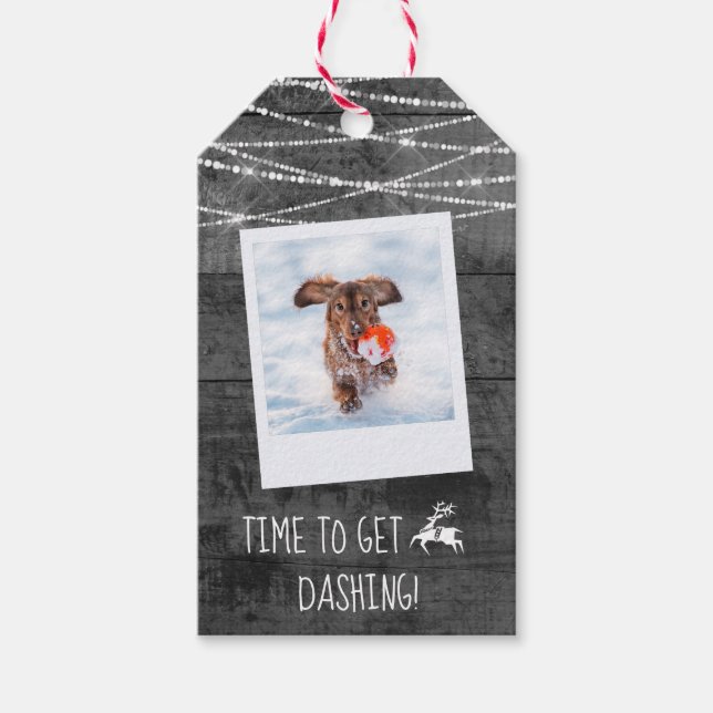 Monochrome Pop Rustikales Foto 2-seitige Rentieran Geschenkanhänger (Vorderseite)