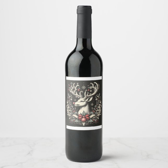 Monochrome Reindeer Wine Label Weinetikett (Vorderseite)