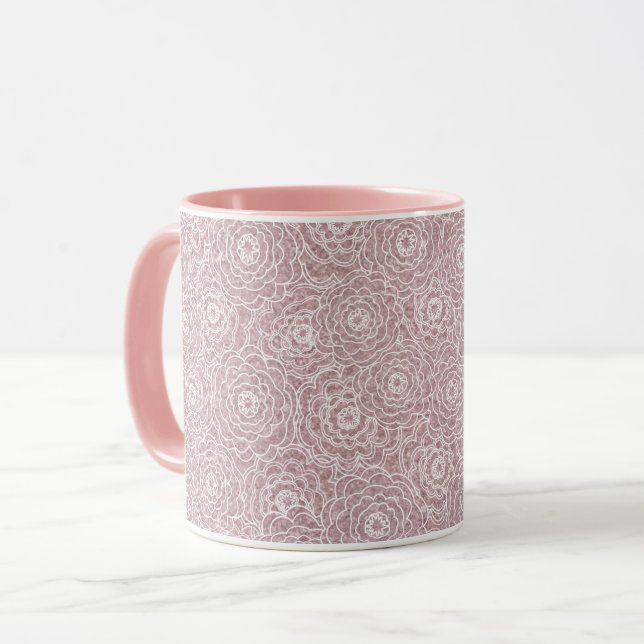 Monochrome, rosa Blume Tasse (Vorderseite Links)